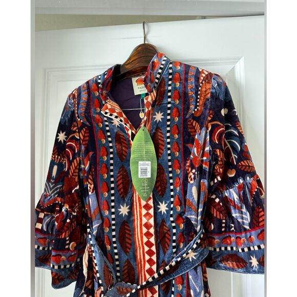 FARM RIO Nature Beauty Blue Velvet Mini Dress Size: Small Condition: NWOT - Picture 5 of 14